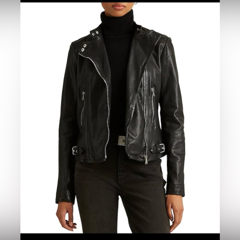 Lauren Ralph Lauren burnished leather moto jacket